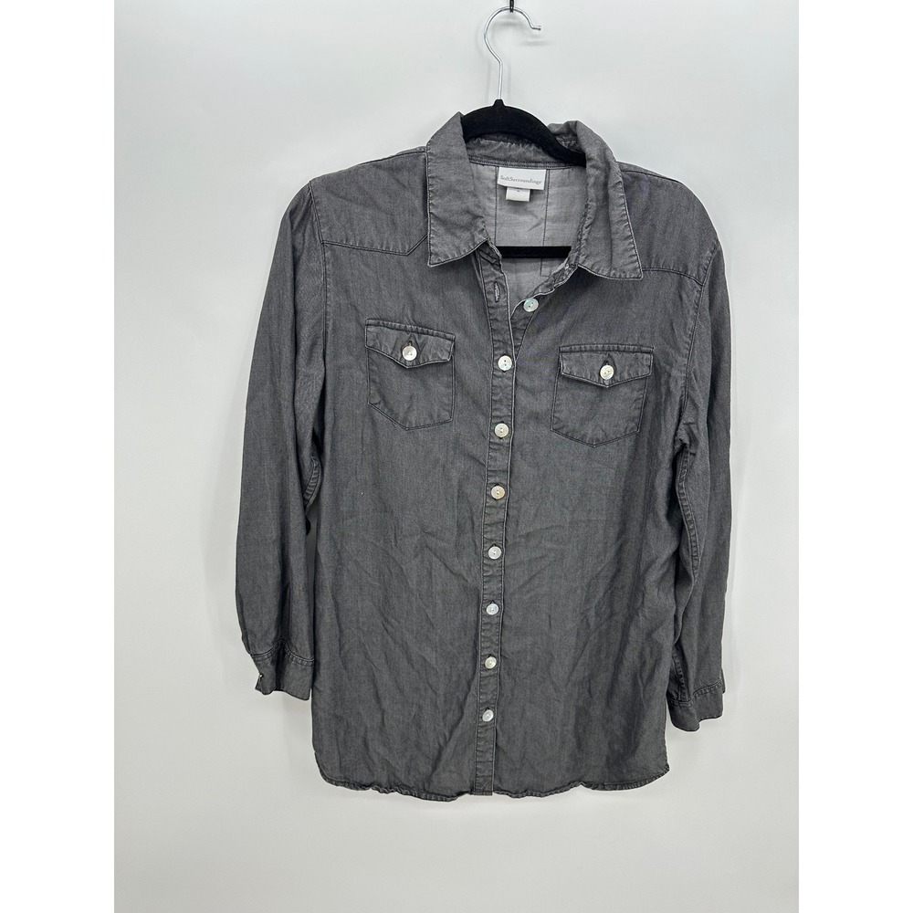 Soft Surroundings Gray Tencel Lyocell Button Shirt‎ Western Chambray M